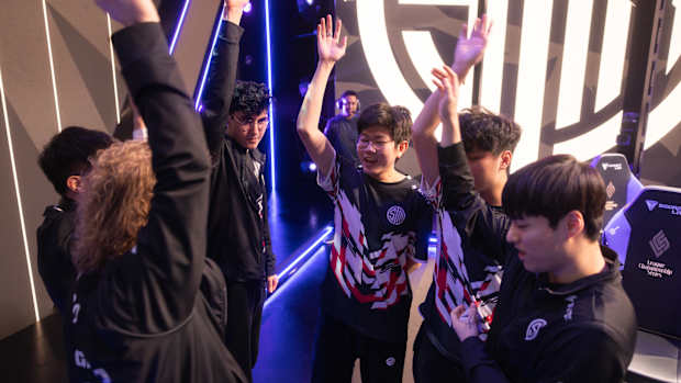 Team TSM huddles before competing during week 3 of the 2023 LCS Spring Split at the Riot Games Arena on February 9, 2023. (Photo by Robert Paul/Riot Games)
